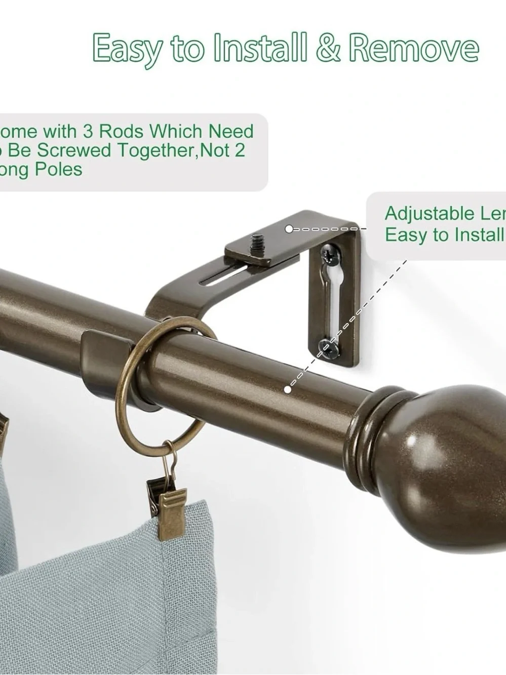 Windows 16 to 48 inches, Curtain Rod Max Adjustable Length to 60 in